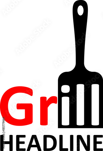 grill blade with word grill and text grill logo