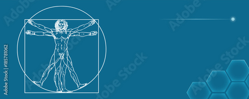 The Vitruvian man. Called Leonardo's man. Detailed vector drawing based on the artwork by Leonardo da Vinci c. 1490.