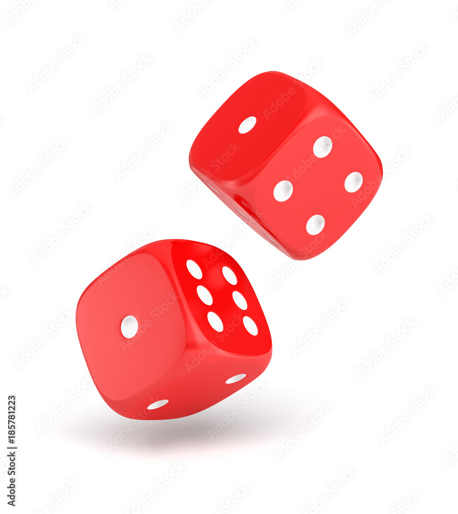 3d rendering of two red dice hanging on a white background 3d rendering of two red dice hanging on a white background