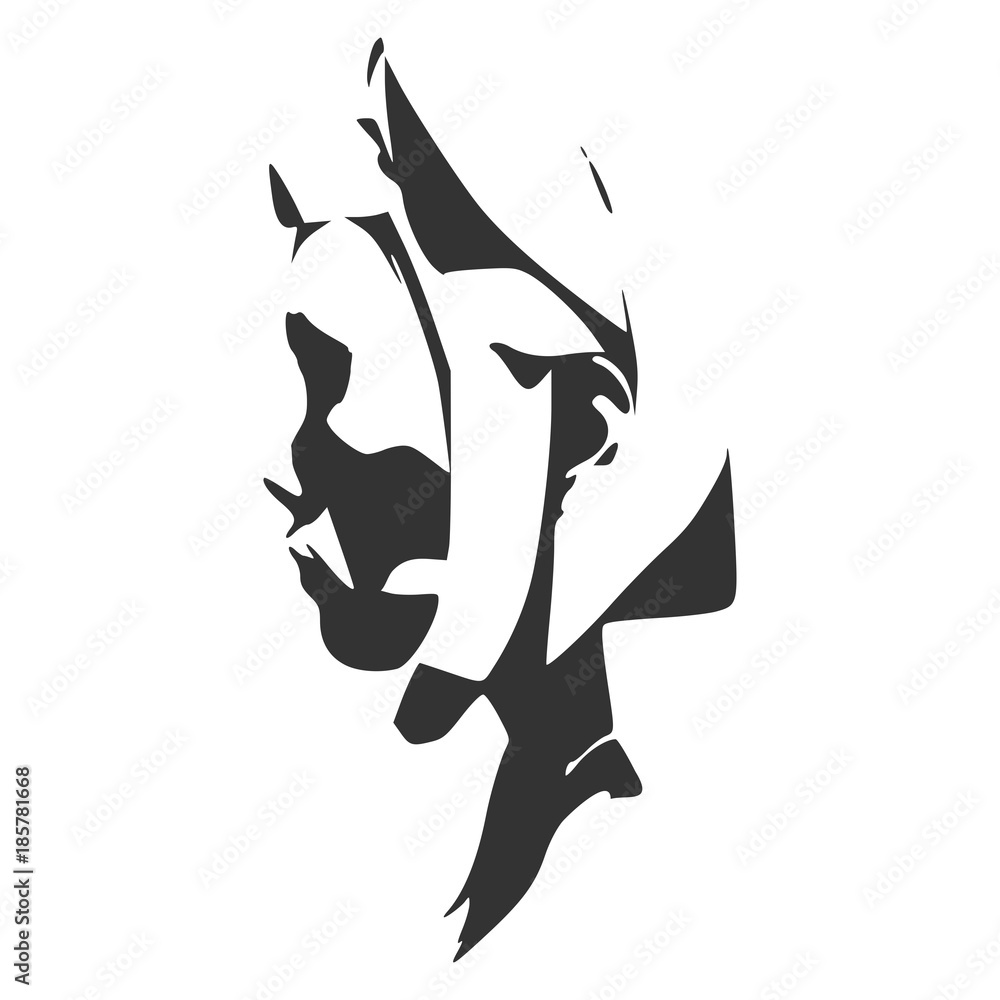 Fototapeta premium Face side view. Elegant silhouette of a female head. Monochrome gamma.