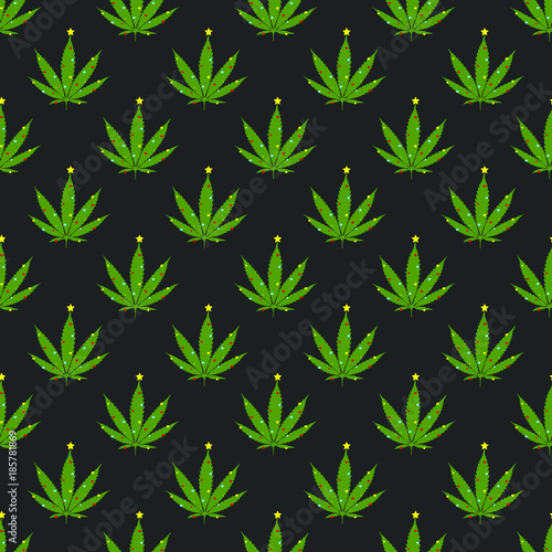 Merry Juana Christmas and happy new year cannabis marijuana leaf seamless pattern vector illustration
