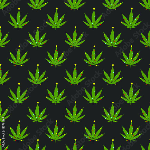 Merry Juana Christmas and happy new year cannabis marijuana leaf seamless pattern vector illustration