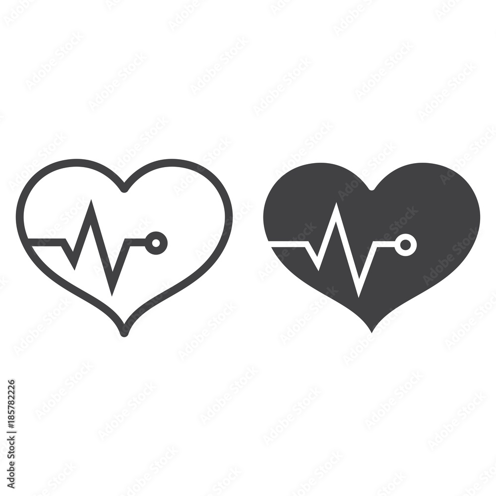 Heart pulse line and glyph icon, fitness and sport, heartbeat sign vector graphics, a linear pattern on a white background, eps 10.