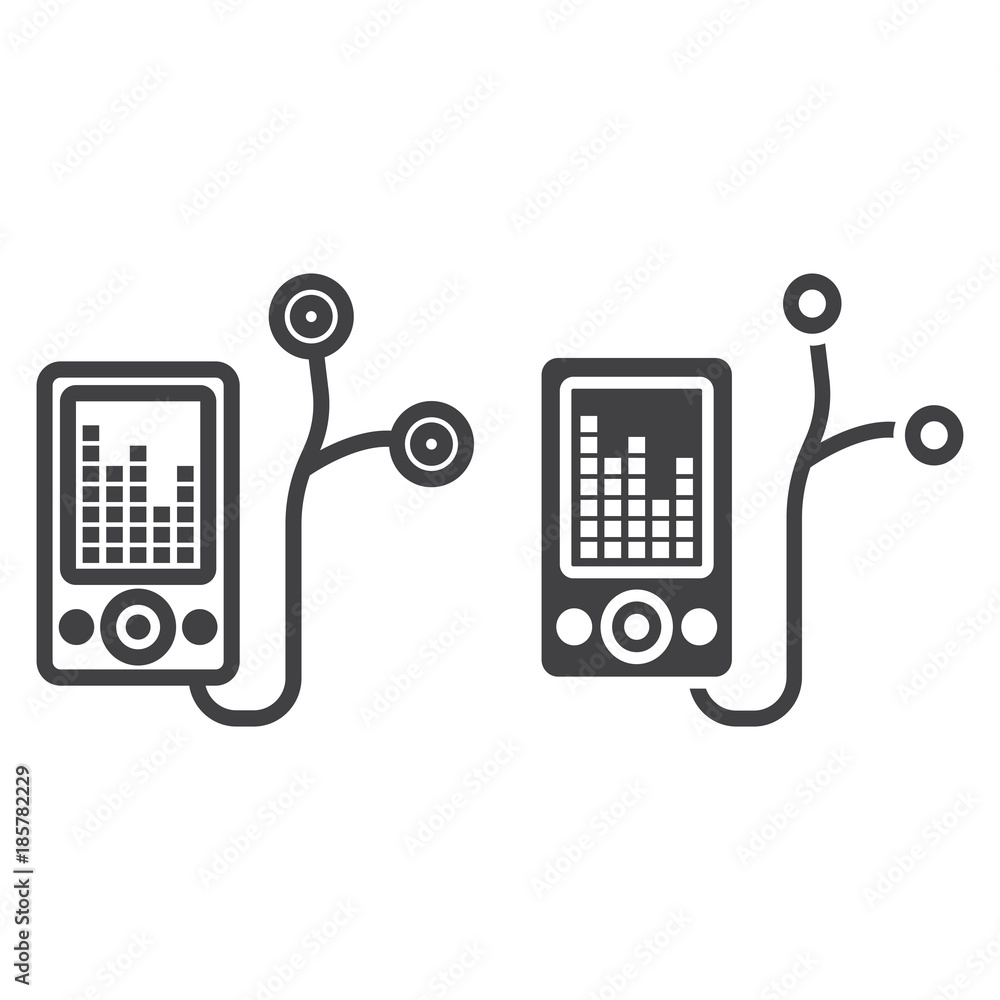 Mp player device line and glyph icon, fitness and audio, music sign vector graphics, a linear pattern on a white background, eps 10. Mp player device line and glyph icon, fitness and audio, music sign vector graphics, a linear pattern on a white background, eps 10.