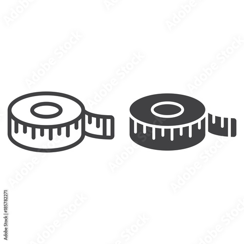 Measure tape line and glyph icon, centimeter and size, fitness ruler sign vector graphics, a linear pattern on a white background, eps 10.