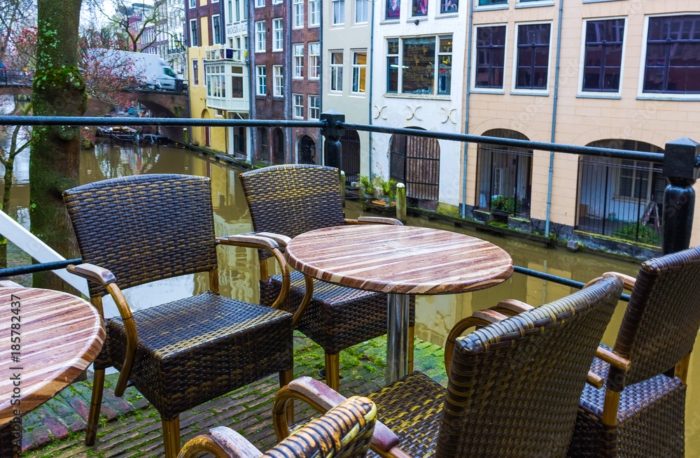 The most famous canals and embankments of Utrecht city at winter