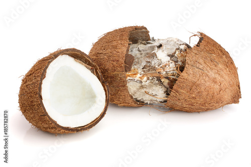 Coconut spoiled with mold isolated on white background