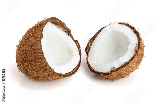 two coconut half isolated on white background