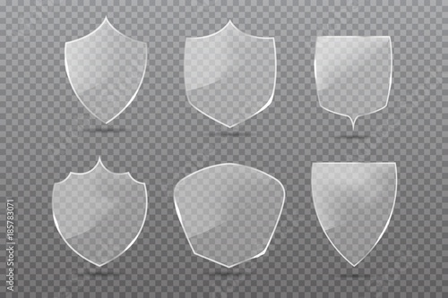 Transparent glass shields set. Privacy guard banner.  Protection concept. Vector illustration.