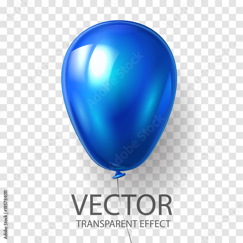 Realistic 3D render Blue balloon vector stock illustration isolated on transparent background. Glossy shine helium balloon in cyan color for Birthday celebration, party, grand opening, sale promotion