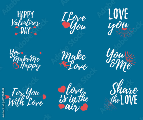 Set of Love label. Font with Brush. Valentines day badges. Vector illustration icon