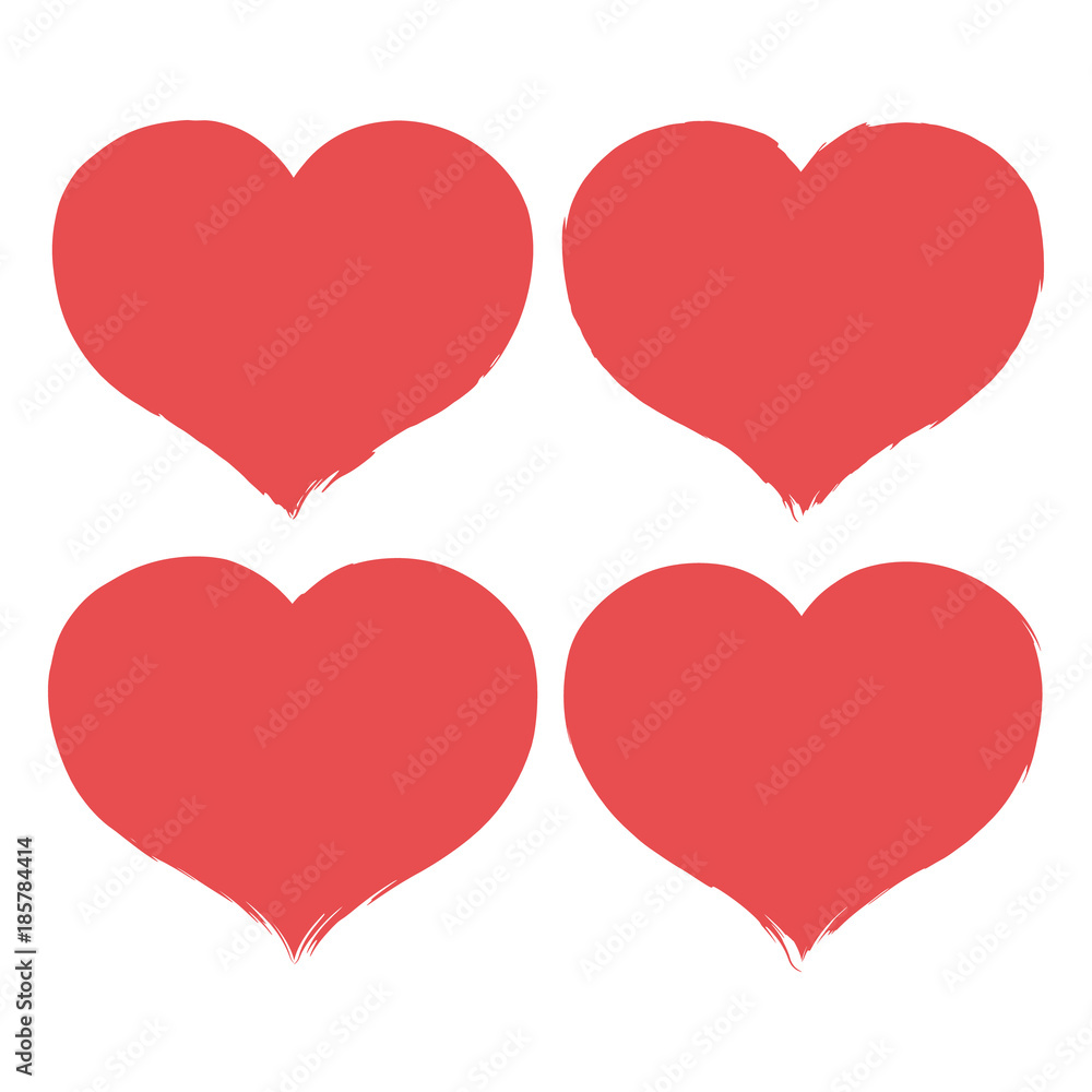 Set of brush heart icon. Handmade drawing label. Vector illustration sing