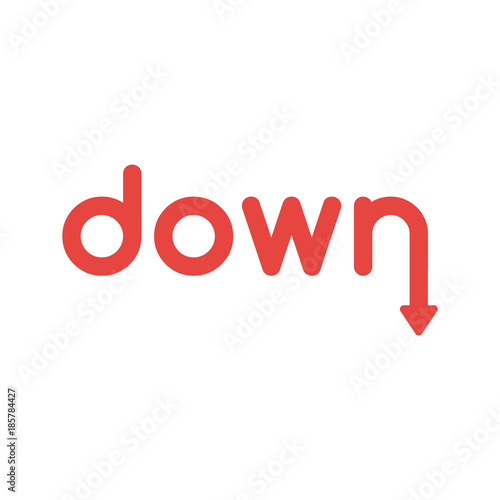Flat design vector concept of down word with arrow moving down