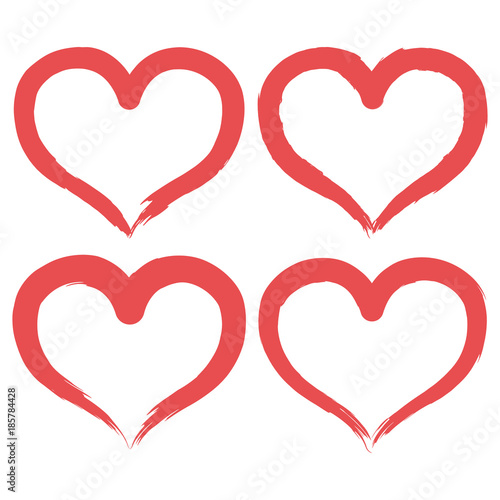 Set of brush heart icon. Handmade drawing label. Vector illustration sing