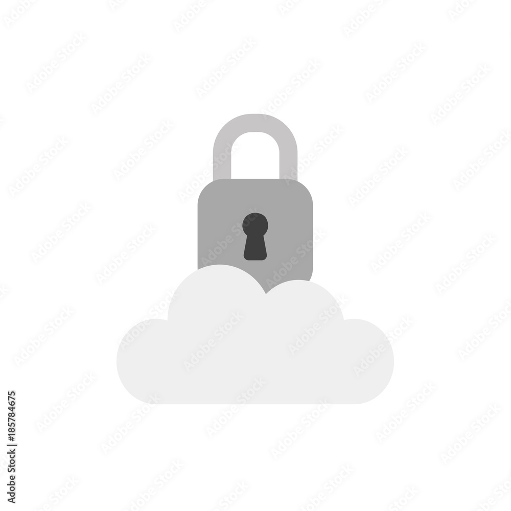 Flat design vector concept of closed padlock on cloud Flat design vector concept of closed padlock on cloud