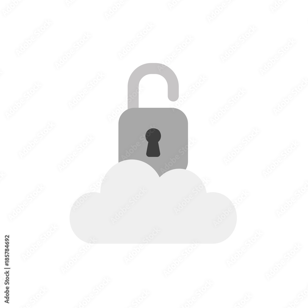 Flat design vector concept of open padlock on cloud Flat design vector concept of open padlock on cloud