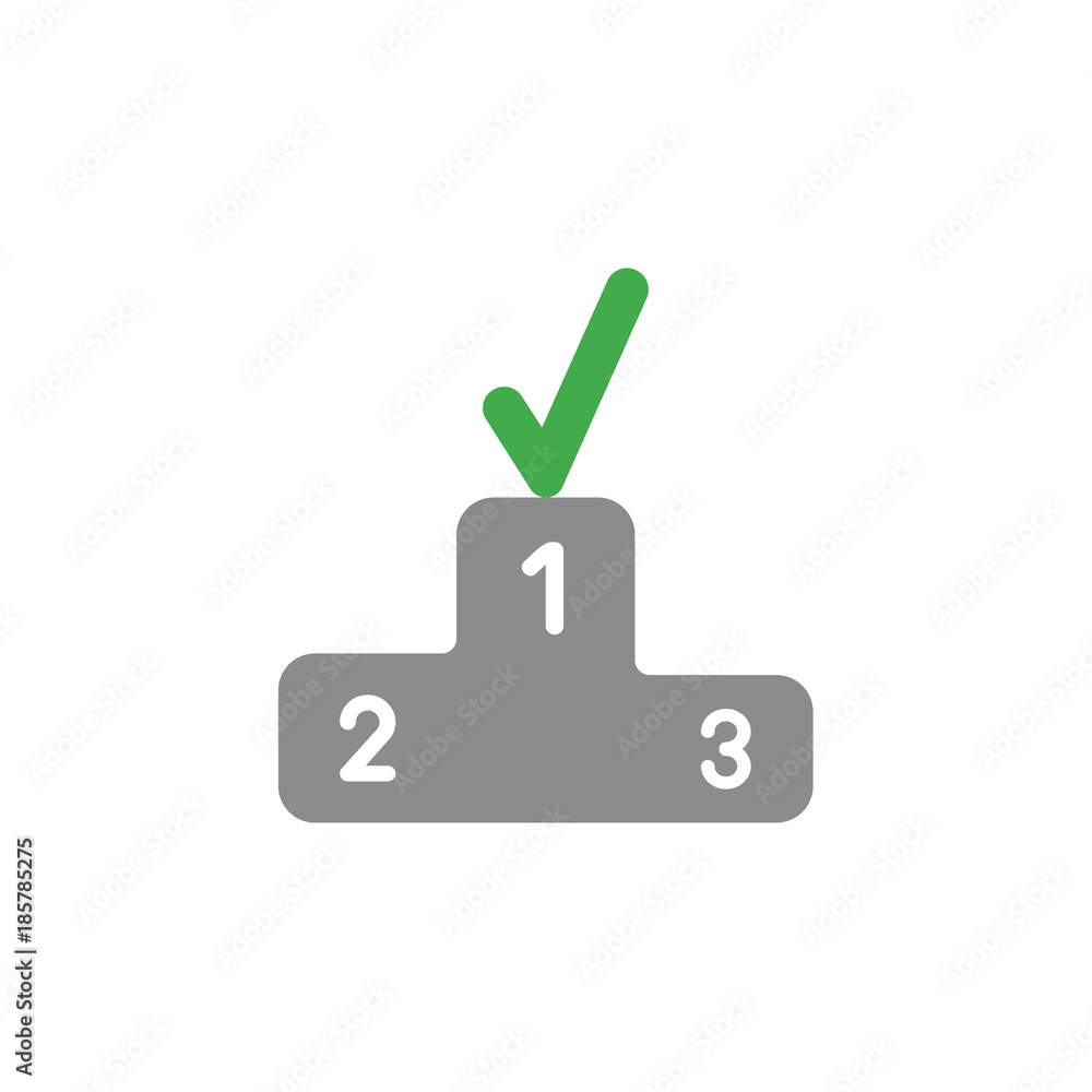 Flat design vector concept of check mark on podium and first place Flat design vector concept of check mark on podium and first place