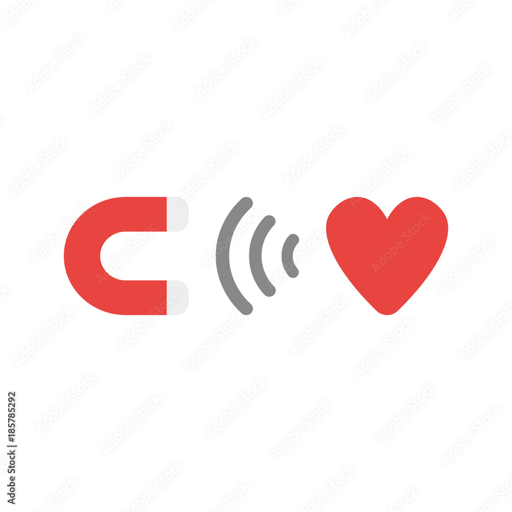 Flat design vector concept of magnet attracting heart Flat design vector concept of magnet attracting heart
