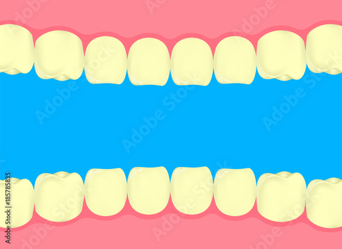 Yellow teeth in human mouth. illustration,  Dental care concept.
