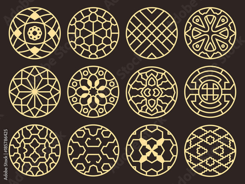 Korean and chinese traditional vector ancient buddhist patterns, ornaments and symbols