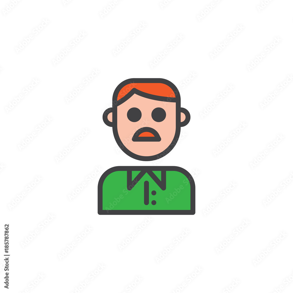 Moustached man filled outline icon, line vector sign, linear colorful pictogram isolated on white. Whiskered male symbol, logo illustration. Pixel perfect vector graphics Moustached man filled outline icon, line vector sign, linear colorful pictogram isolated on white. Whiskered male symbol, logo illustration. Pixel perfect vector graphics