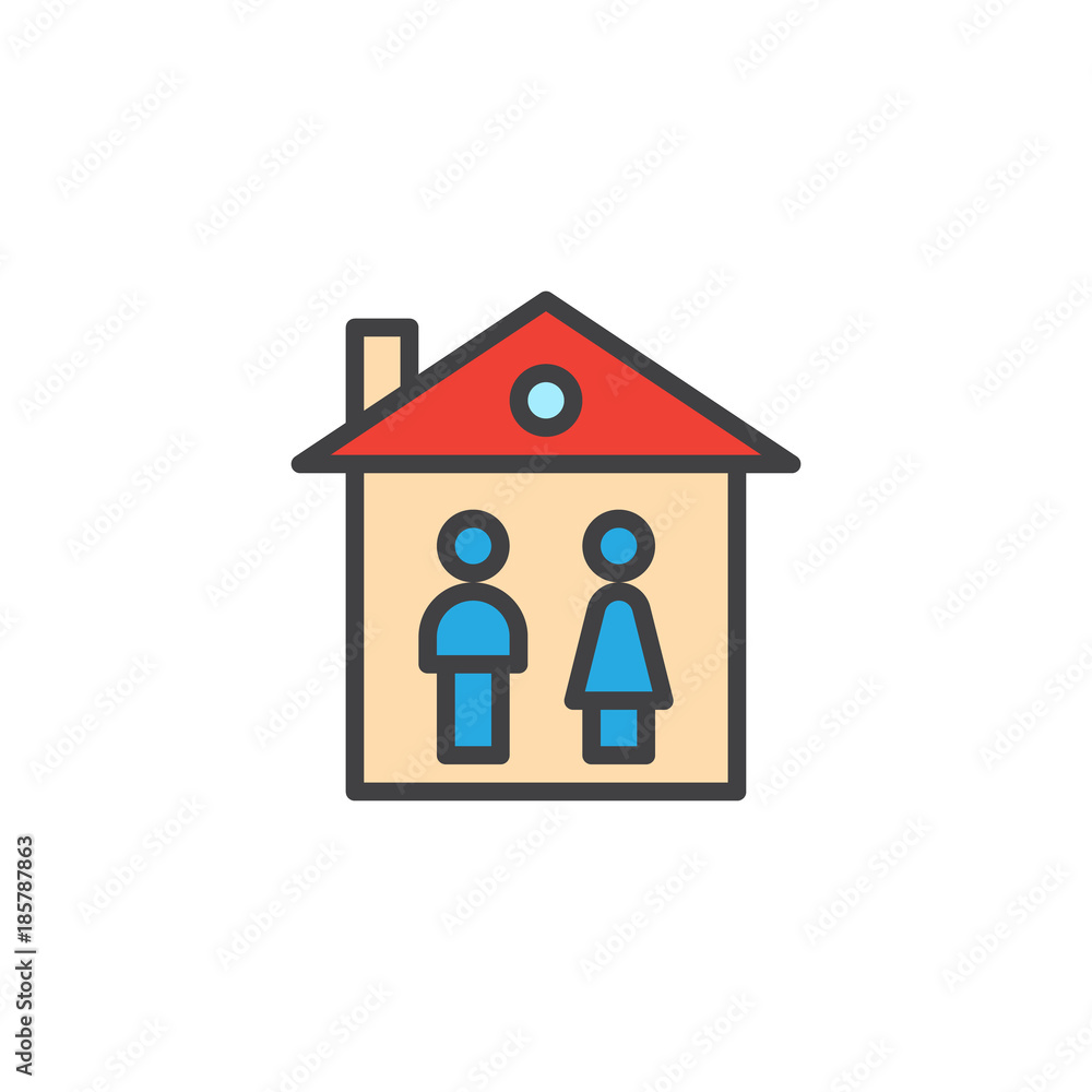 Young couple house filled outline icon, line vector sign, linear colorful pictogram isolated on white. Symbol, logo illustration. Pixel perfect vector graphics Young couple house filled outline icon, line vector sign, linear colorful pictogram isolated on white. Symbol, logo illustration. Pixel perfect vector graphics