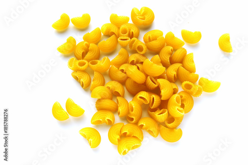 a pile of tube pasta on white background