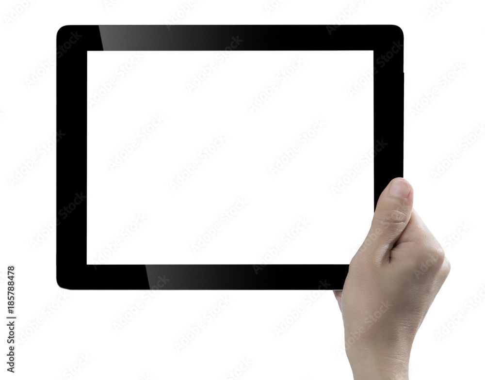 Hand hold digital tablet, cut out on white background Hand hold digital tablet, cut out on white background