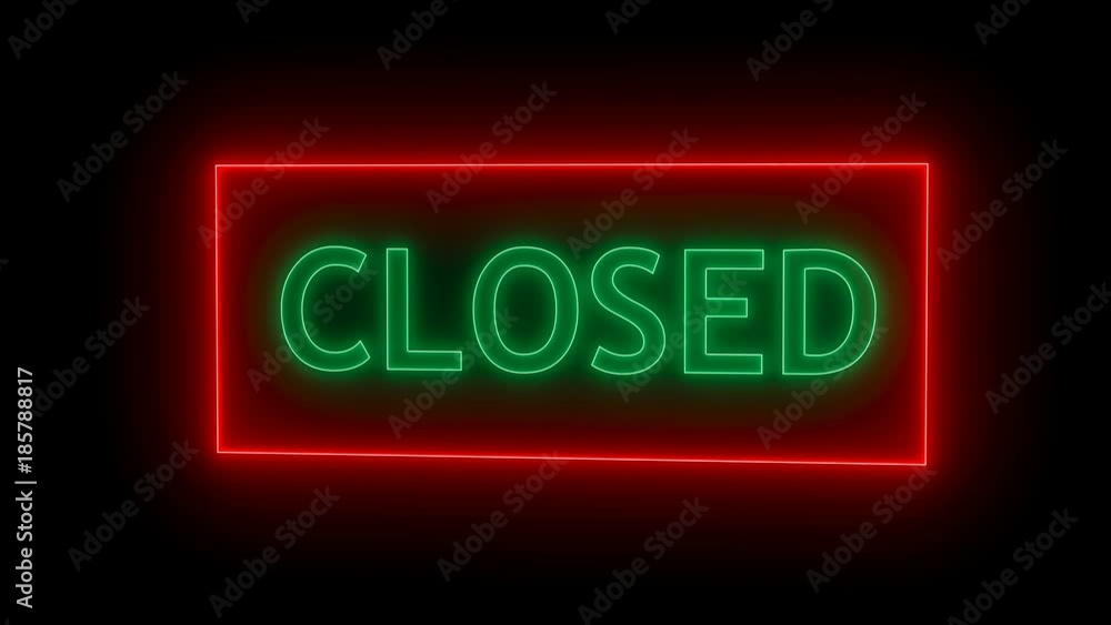 Closed neon sign. 3d rendering. Seamless loop Closed neon sign. 3d rendering. Seamless loop