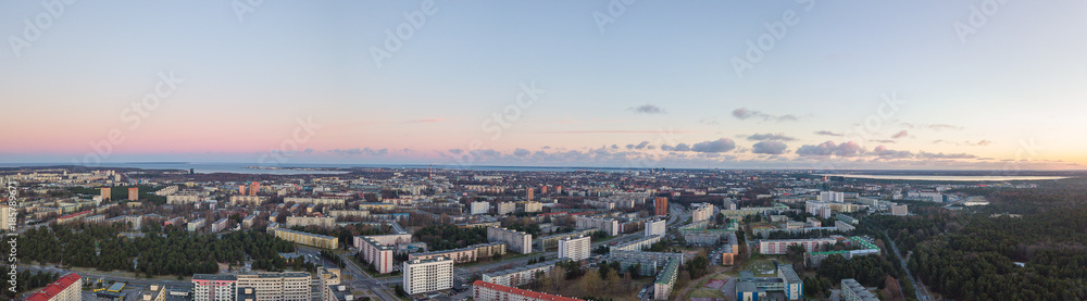 Aerial view of city Tallinn Estonia, panorama of district Mustamjae