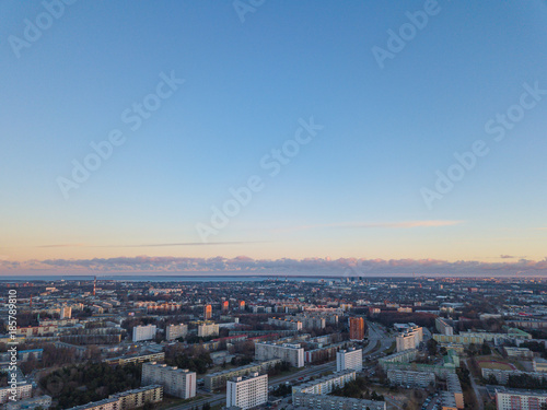 Aerial view of city Tallinn Estonia, panorama of district Mustamjae