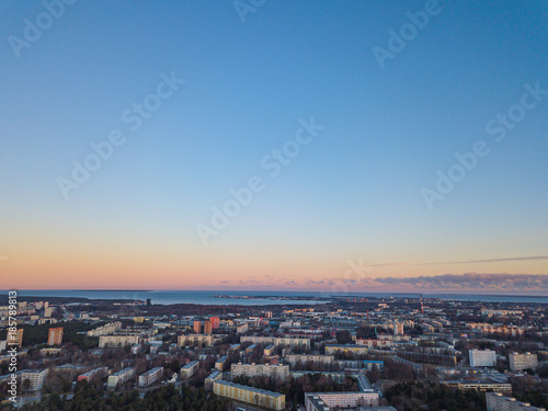 Aerial view of city Tallinn Estonia, panorama of district Mustamjae