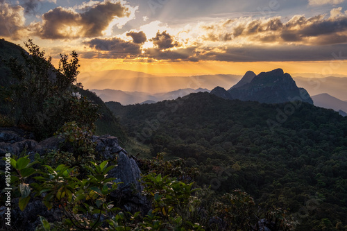 Beautiful sunset at Doi Luang Chiang Dao mountain national park in Chiang Mai, Thailand