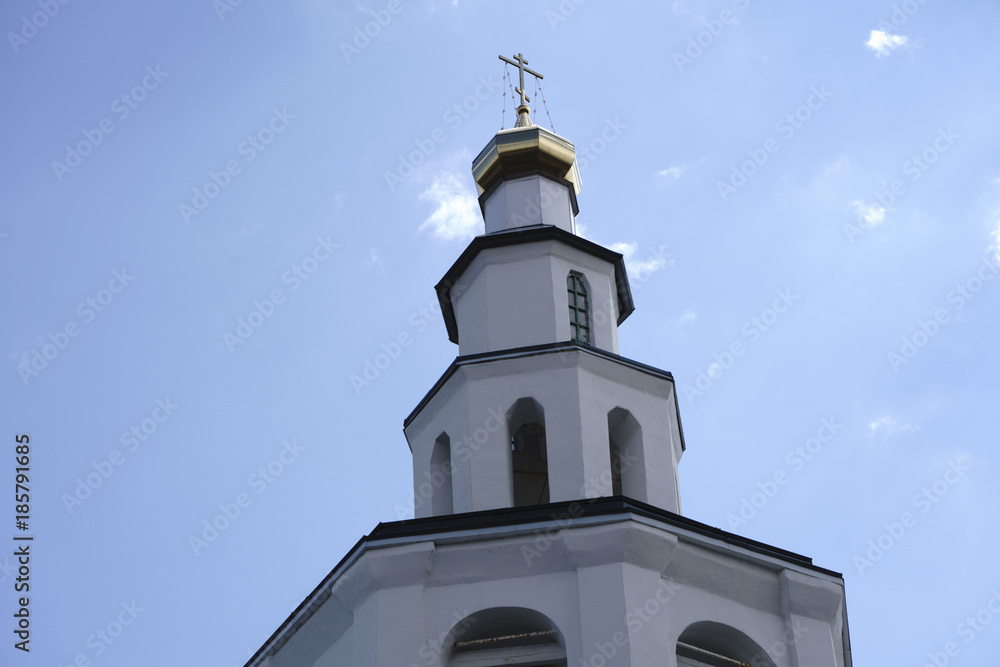 old white church in overlooking the on summer's day old white church in overlooking the on summer's day