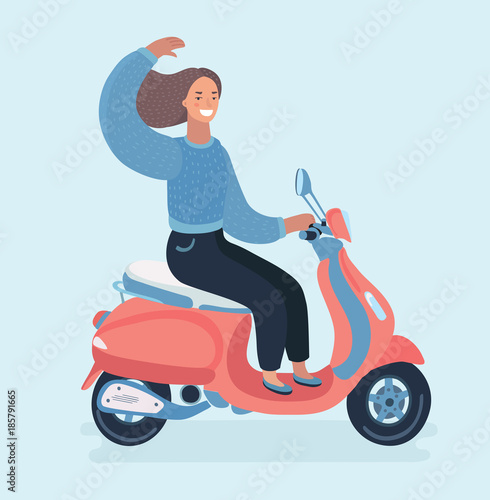 Girl on a motorcycle. Vector isolated illustration. Cartoon character.