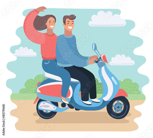 Guy with a girl riding on a motorcycle. Vector illustration