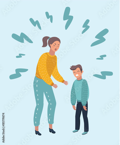 Boy angry shouting with mother.Boy Shouting At Her Mom on white background cartoon vector illustration.