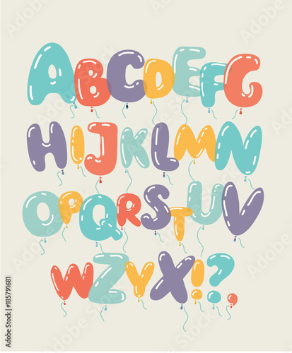 Colored and isolated balloon alphabet realistic icon set with pink abc and numbers ballons vector illustration