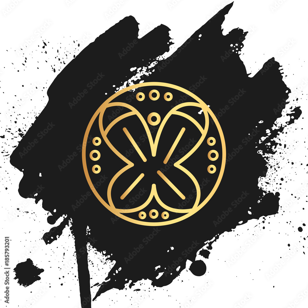 Fototapeta premium Abstract element for design, gold decoration. Abstract gold beauty industry and fashion logo,Identity for beauty, ecological cosmetics business,companies and clinics. Linear trend style.
