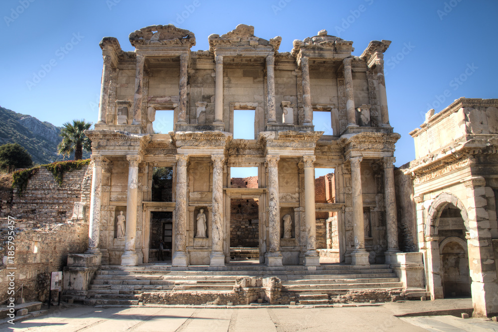 Ruins of Celsus Library in Ephesus, Turkey.