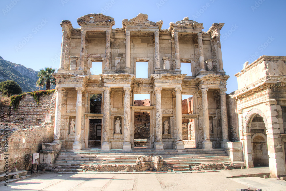 Ruins of Celsus Library in Ephesus, Turkey.