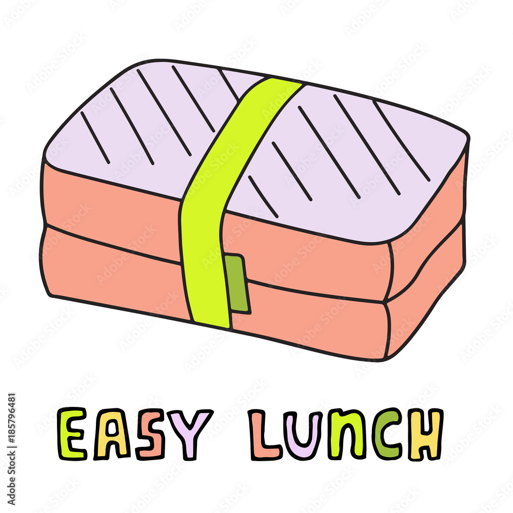 Cartoon lunch box. Hand drawn food pack. Vector sketch illustration. Stock  Vector | Adobe Stock