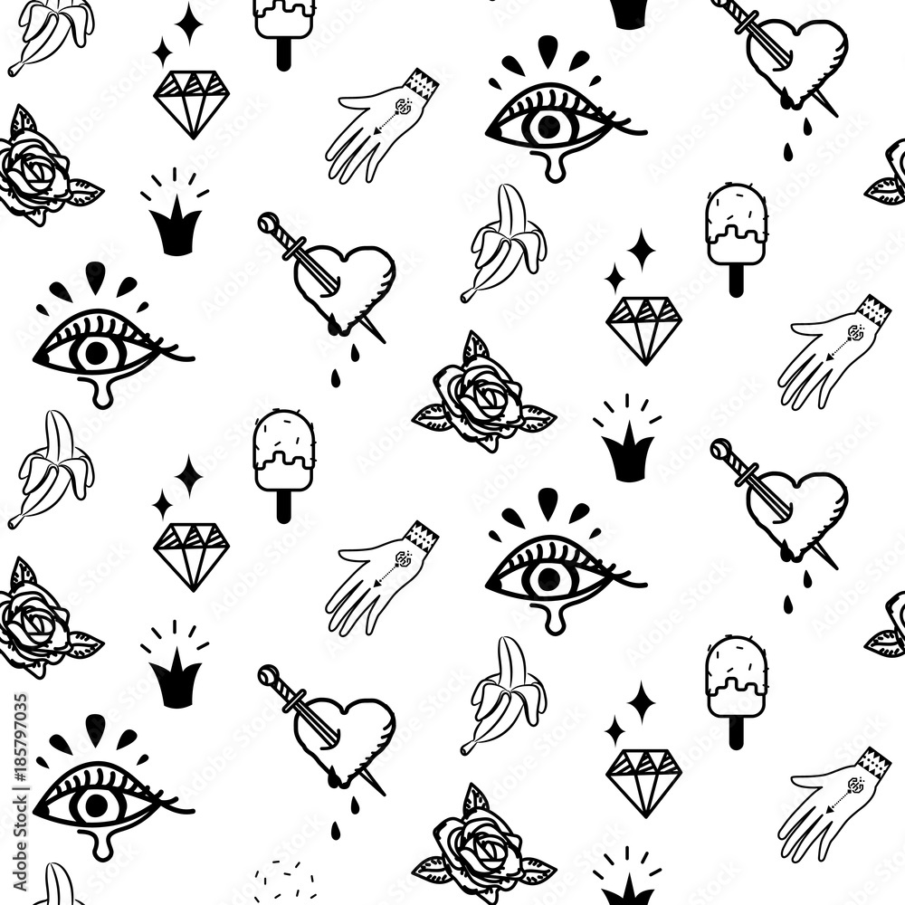 Doodle Hipster Flash Tattoo Style Seamless Vector Pattern Simple doodle-hipster-flash-tattoo-style-seamless-vector-pattern-simple