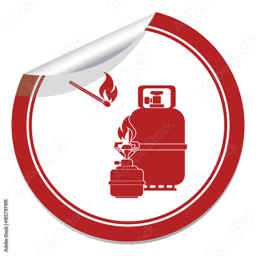 Camping stove with gas bottle icon vector