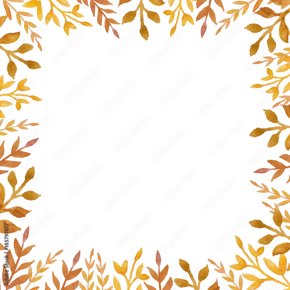 Beautiful abstract red leaves painted with watercolor make up decorative frame with white background Beautiful abstract red leaves painted with watercolor make up decorative frame with white background