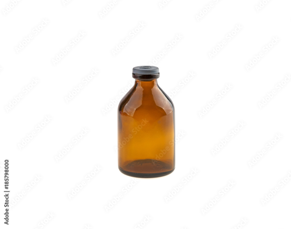 glass bottle brown for medicine closed cap isolated on white background glass bottle brown for medicine closed cap isolated on white background