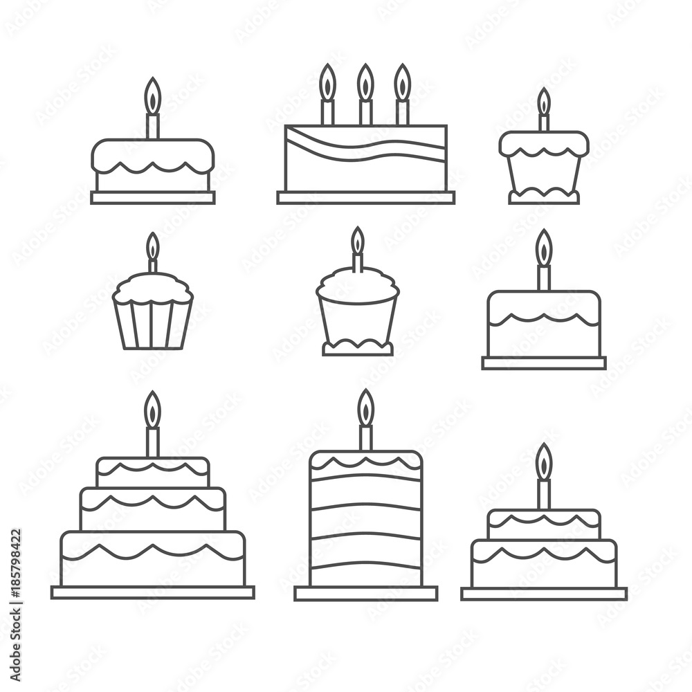 Outlined simple cake sweets icon isolated on white background Outlined simple cake sweets icon isolated on white background