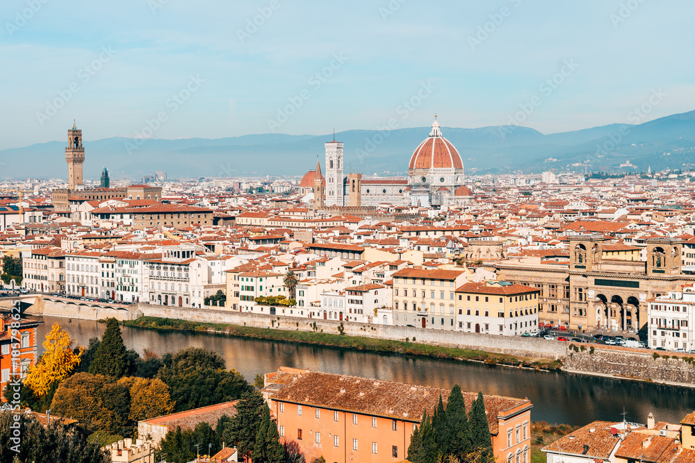 panoramic view of florence with duomo at background, italy
