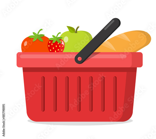 Einkaufskorb mit Gemüse Obst und Brot Icon Flat Design