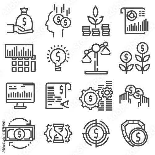 Vector Investment icon set in thin line style